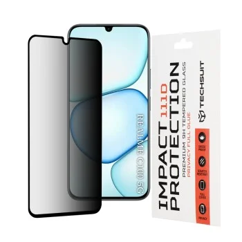 Стъклен протектор за Realme C100 5G - 111D Privacy Full Glue - Techsuit - Черен