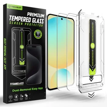 Стъклен протектор Techsuit TitanGlass CrystalHD [съвместим с отключване с пръстов отпечатък] (2 броя в комплект) - Samsung Galaxy S24 FE / A56 5G - Прозрачен