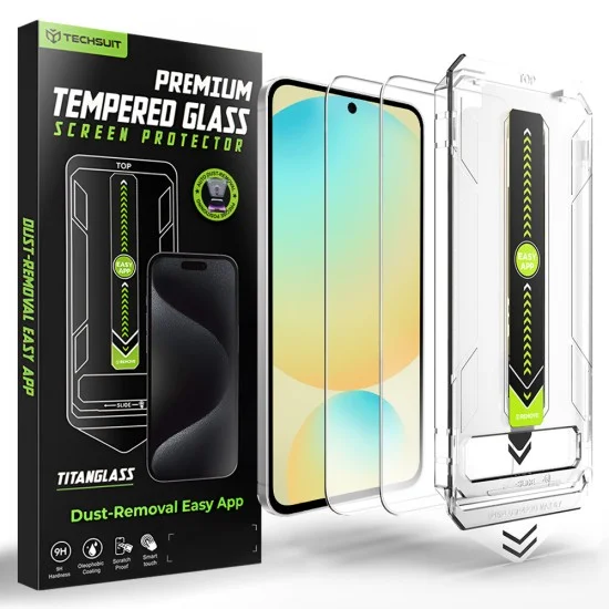 Стъклен протектор Techsuit TitanGlass CrystalHD [съвместим с отключване с пръстов отпечатък] (2 броя в комплект) - Samsung Galaxy S24 FE / A56 5G - Прозрачен