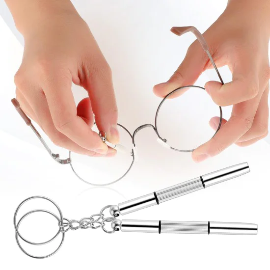 Отвертка за ремонт на очила, 6 x 0,5 cm + 8 силиконови подложки за нос - (ST1) - сребриста