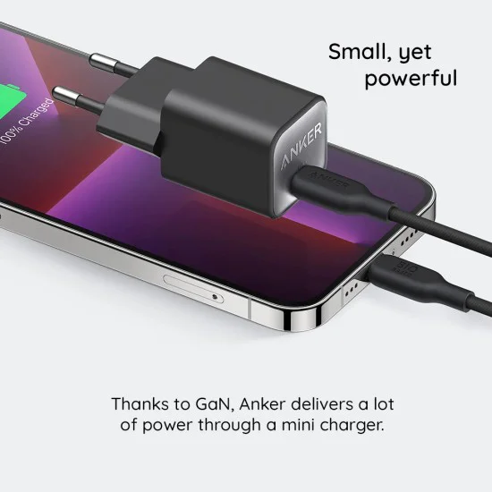 Зарядно устройство Priza GaN, Type-C, 30W - Anker (A2147G21) - Бяло