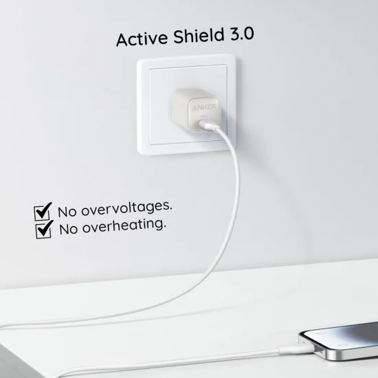 Зарядно устройство Priza Type-C, 30W, PowerIQ 3.0 - Anker Nano 4 (A2337G21) - Бяло