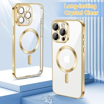 Калъф за iPhone 15 Pro - Luxury Crystal MagSafe - Златен