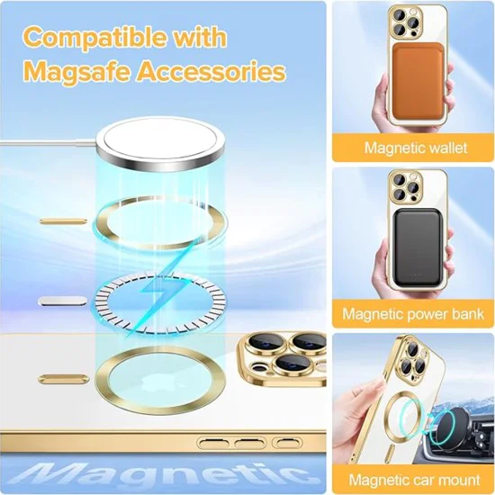 Калъф за iPhone 15 Pro - Luxury Crystal MagSafe - Златен