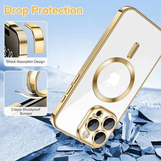 Калъф за iPhone 15 Pro - Luxury Crystal MagSafe - Златен