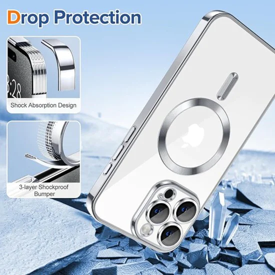 Калъф за iPhone 15 Pro - Luxury Crystal MagSafe - Сребрист