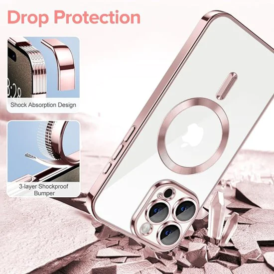 Калъф за iPhone 15 Pro - Luxury Crystal MagSafe - Розов