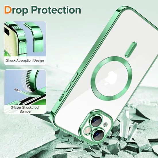 Калъф за iPhone 15 - Luxury Crystal MagSafe - Light Green