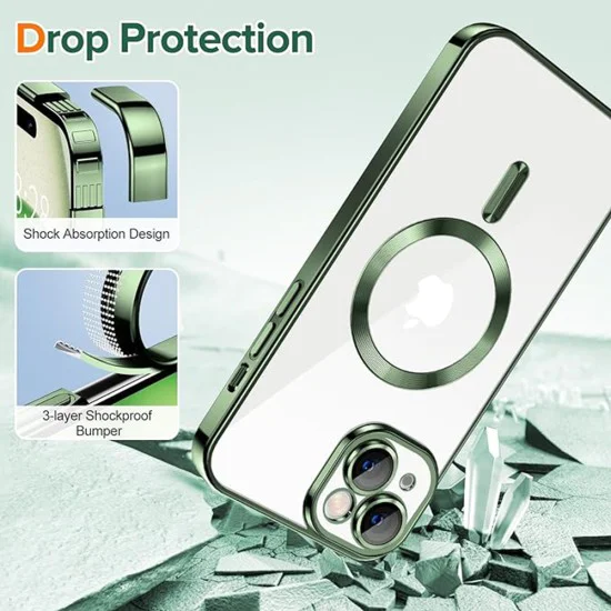 Калъф за iPhone 15 - Luxury Crystal MagSafe - Deep Green
