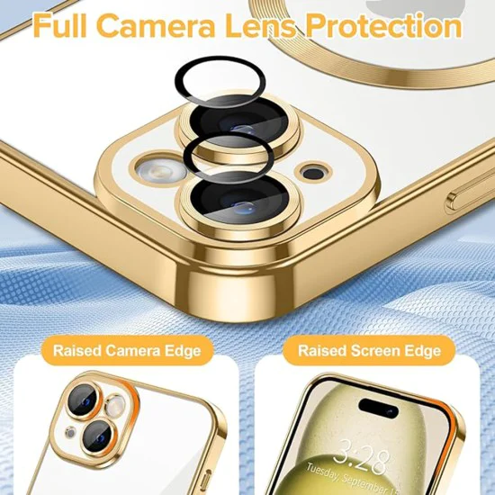 Калъф за iPhone 15 - Luxury Crystal MagSafe - Златен
