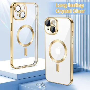 Калъф за iPhone 15 - Luxury Crystal MagSafe - Златен