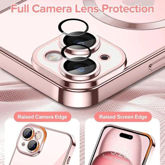 Калъф за iPhone 15 - Luxury Crystal MagSafe - Розов