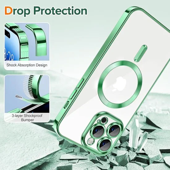 Калъф за iPhone 14 Pro - Luxury Crystal MagSafe - Светло зелен