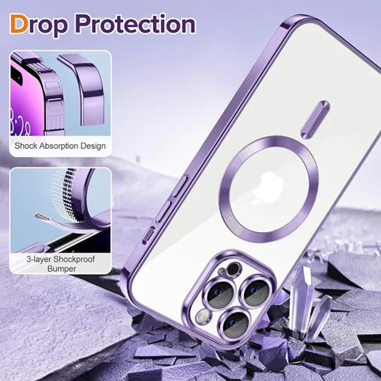 Калъф за iPhone 14 Pro - Luxury Crystal MagSafe - Светло лилав