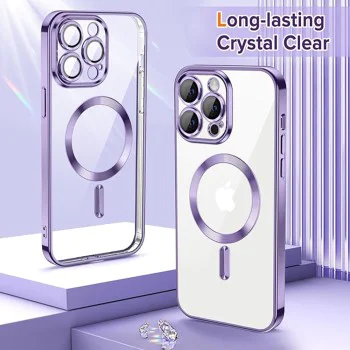 Калъф за iPhone 14 Pro - Luxury Crystal MagSafe - Светло лилав