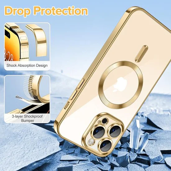 Калъф за iPhone 14 Pro - Luxury Crystal MagSafe - Златен
