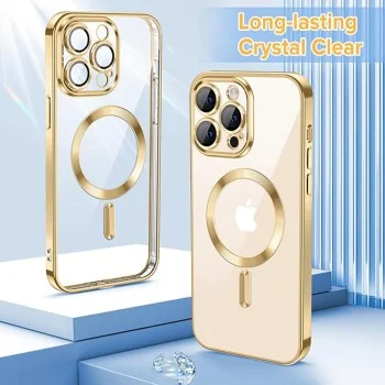 Калъф за iPhone 14 Pro - Luxury Crystal MagSafe - Златен