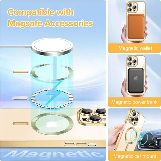 Калъф за iPhone 14 Pro - Luxury Crystal MagSafe - Златен
