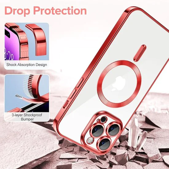 Калъф за iPhone 14 Pro - Luxury Crystal MagSafe - Червен
