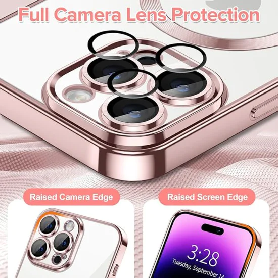Калъф за iPhone 14 Pro - Luxury Crystal MagSafe - Розов