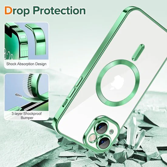 Калъф за iPhone 14 - Luxury Crystal MagSafe - Light Green