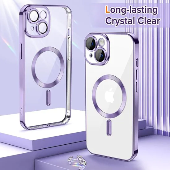 Калъф за iPhone 14 - Luxury Crystal MagSafe - Светло лилав