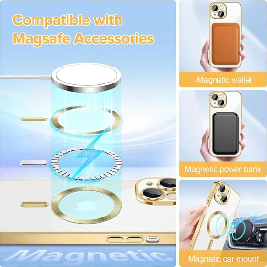 Калъф за iPhone 14 - Luxury Crystal MagSafe - Златен