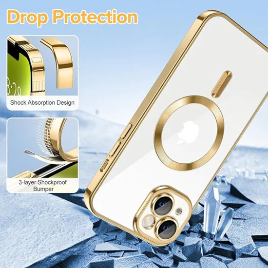 Калъф за iPhone 14 - Luxury Crystal MagSafe - Златен