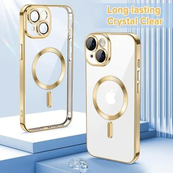 Калъф за iPhone 14 - Luxury Crystal MagSafe - Златен