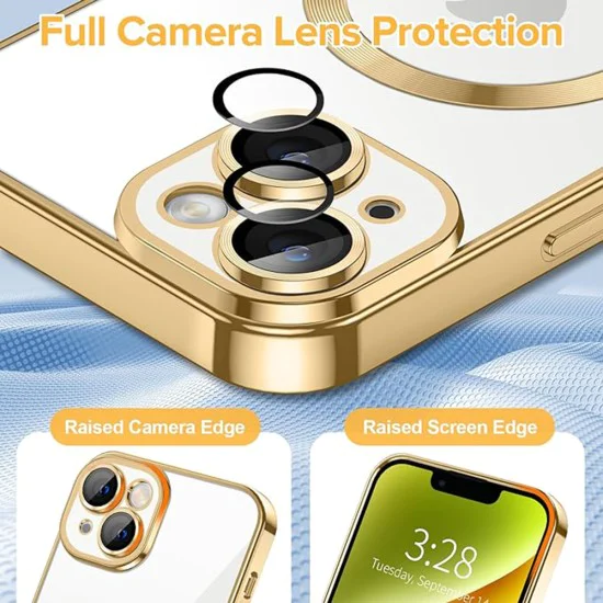 Калъф за iPhone 14 - Luxury Crystal MagSafe - Златен