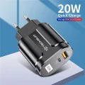 Зарядно устройство Priza USB-A, QC 3.0, USB-C, 20W - Premium (CHPD038) - Бяло