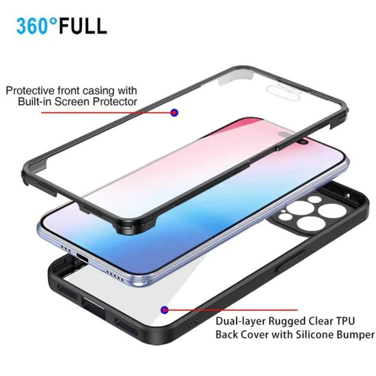 Калъф за iPhone 14 Pro Max + Протектор - ColorVerse 360 ​​Series - син