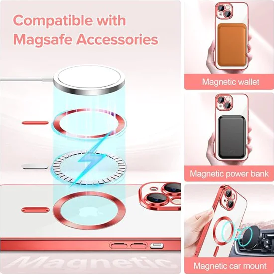 Калъф за iPhone 14 - Luxury Crystal MagSafe - Червен