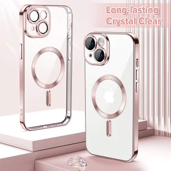 Калъф за iPhone 14 - Luxury Crystal MagSafe - Розов