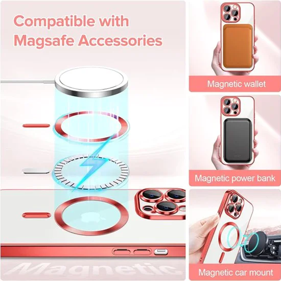 Калъф за iPhone 13 Pro Max - Luxury Crystal MagSafe - Червен