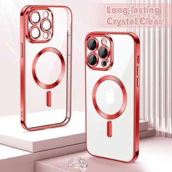 Калъф за iPhone 13 Pro Max - Luxury Crystal MagSafe - Червен