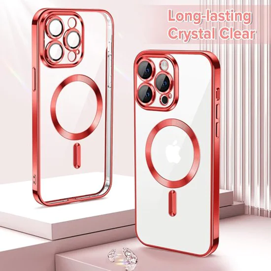 Калъф за iPhone 13 Pro Max - Luxury Crystal MagSafe - Червен