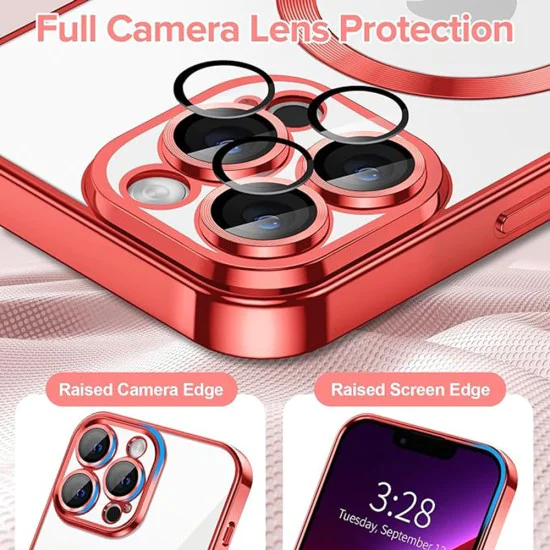 Калъф за iPhone 13 Pro Max - Luxury Crystal MagSafe - Червен
