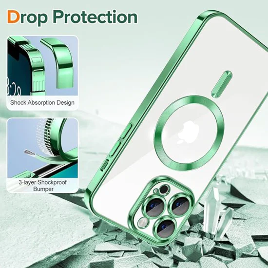 Калъф за iPhone 13 Pro - Luxury Crystal MagSafe - Светло зелен