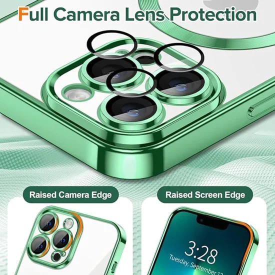 Калъф за iPhone 13 Pro - Luxury Crystal MagSafe - Светло зелен