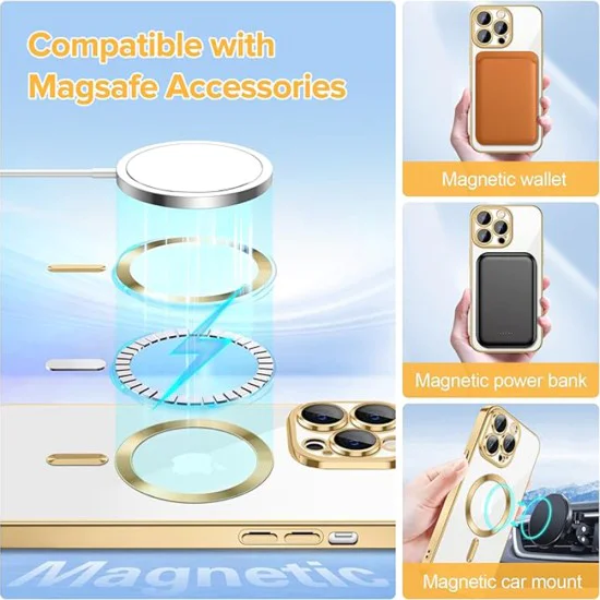 Калъф за iPhone 12 Pro - Luxury Crystal MagSafe - Златен