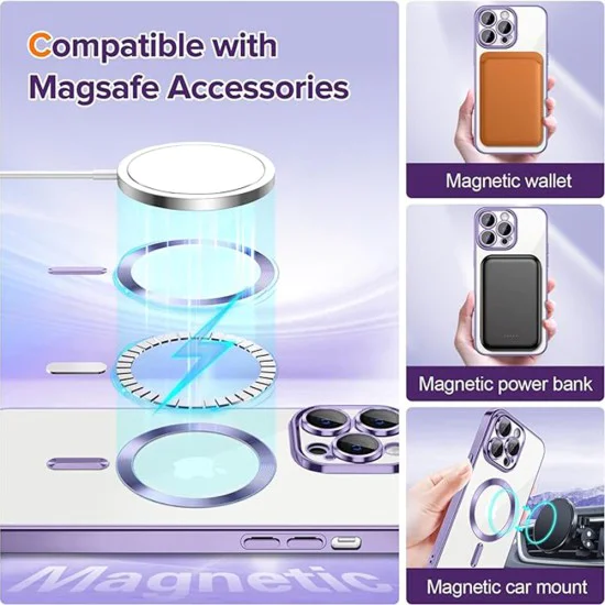 Калъф за iPhone 12 Pro Max - Luxury Crystal MagSafe - Светло лилав