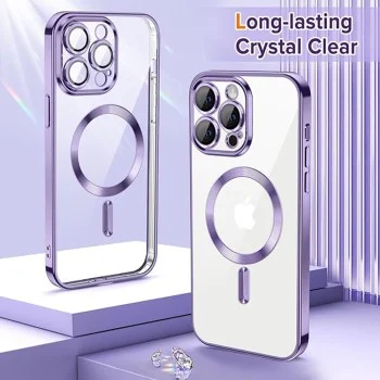 Калъф за iPhone 12 Pro Max - Luxury Crystal MagSafe - Светло лилав