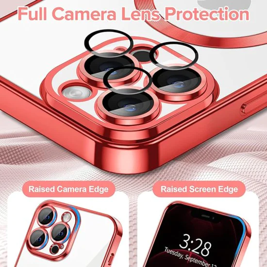 Калъф за iPhone 12 Pro Max - Luxury Crystal MagSafe - Червен