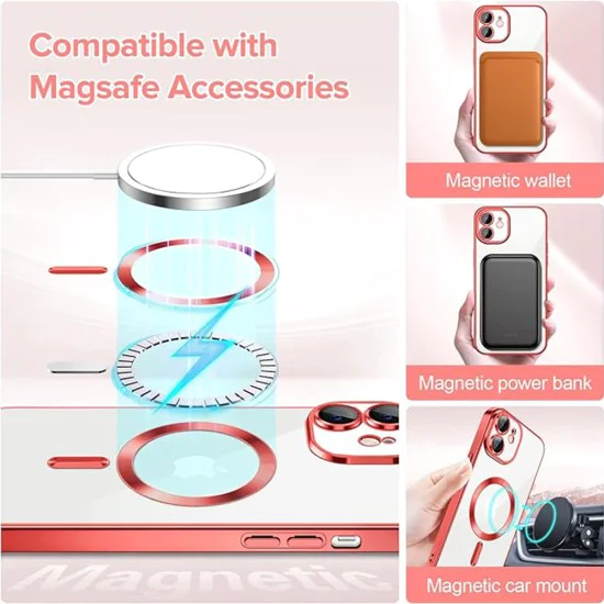 Калъф за iPhone 12 - Luxury Crystal MagSafe - Червен