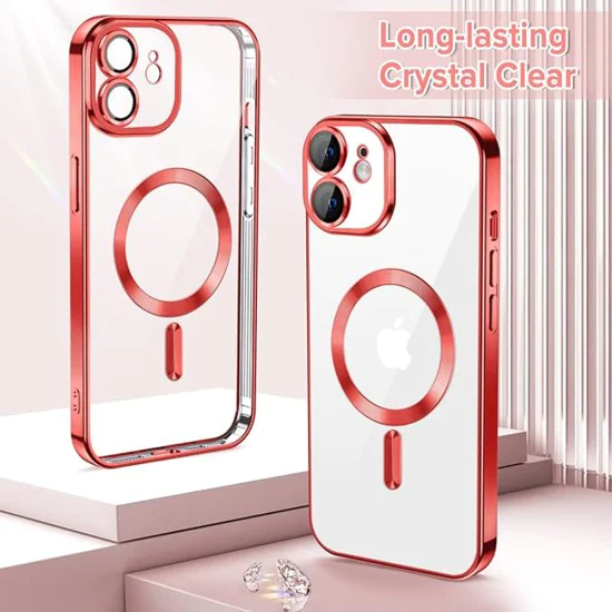 Калъф за iPhone 12 - Luxury Crystal MagSafe - Червен