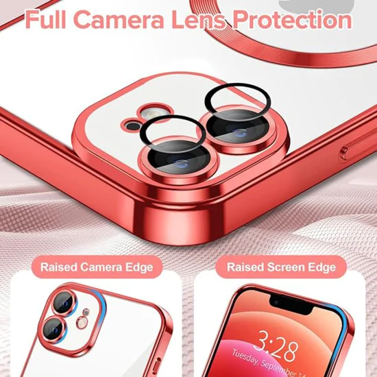 Калъф за iPhone 12 - Luxury Crystal MagSafe - Червен
