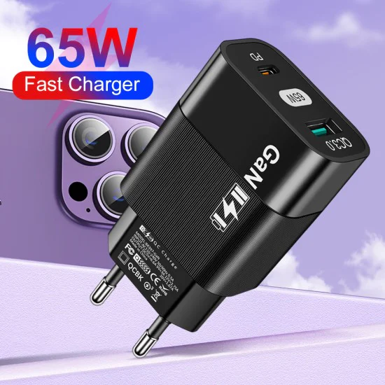 Зарядно Priza GaN, USB, Type-C, 65W - (CHPD131) - Черно