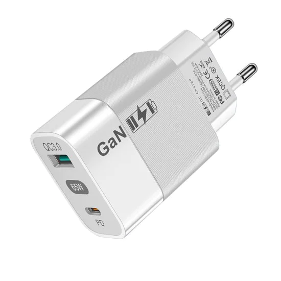 Зарядно устройство Priza GaN, USB, Type-C, 65W - (CHPD131) - Бяло