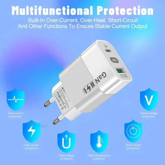 Зарядно устройство Priza GaN, USB, Type-C, 65W - (CHPD131) - Бяло